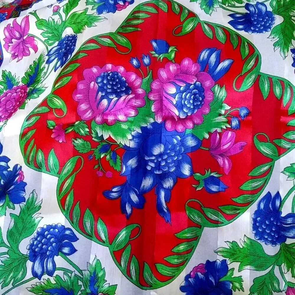 Beautiful Vintage Floral Red, Purple, Blue and Green Scarf
